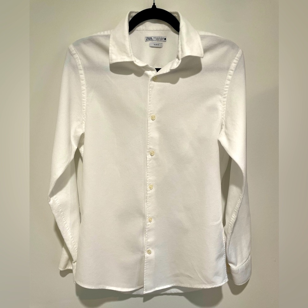 Men’s Zara Classic White Textured Cotton Slim Fit Shirt